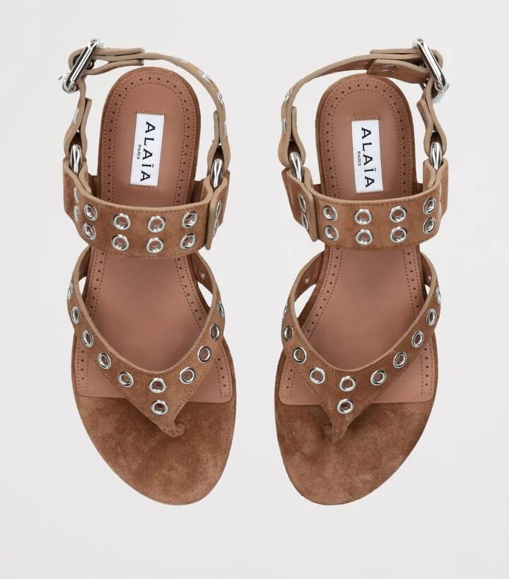 Alaïa Suede Eyelet Thong Sandals - Image 3