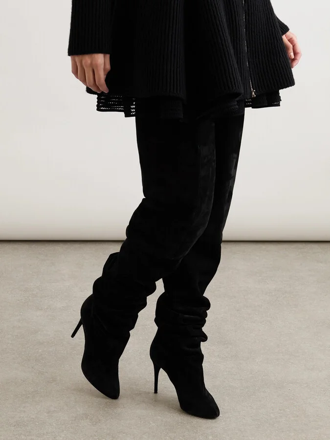 Alaïa - Suede Over-the-knee Boots - Black - Image 2