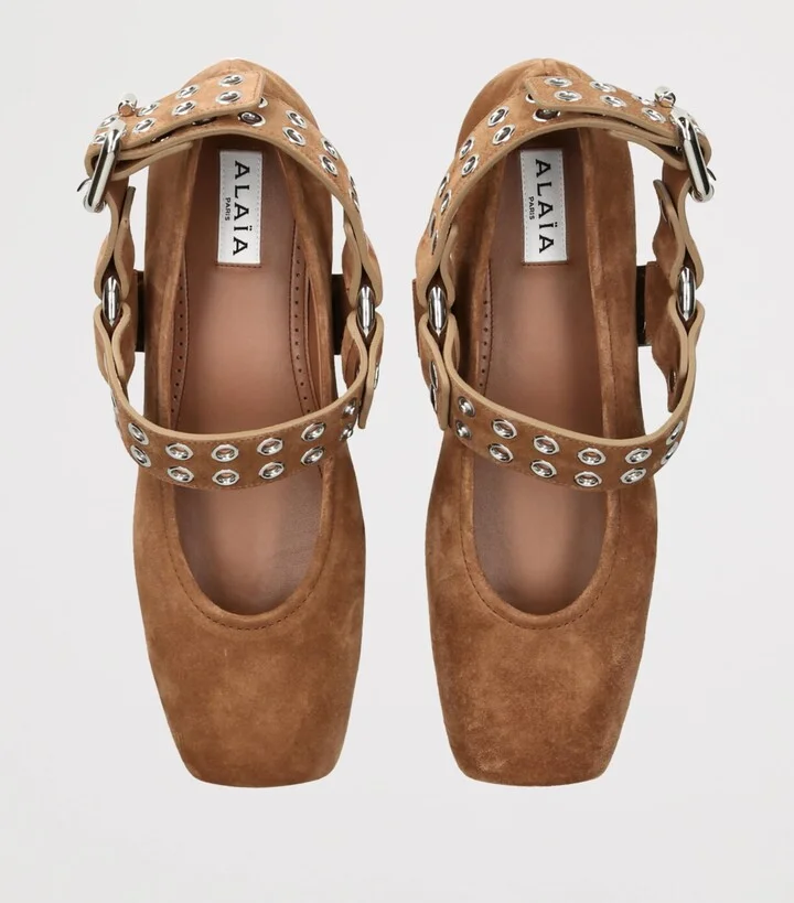 Alaïa Suede Studded Ballet Flats - Image 4