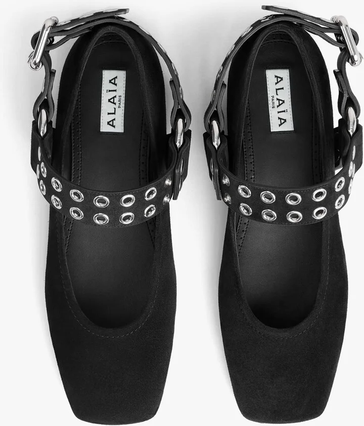 Alaïa Suede Studded Ballet Flats - Image 2