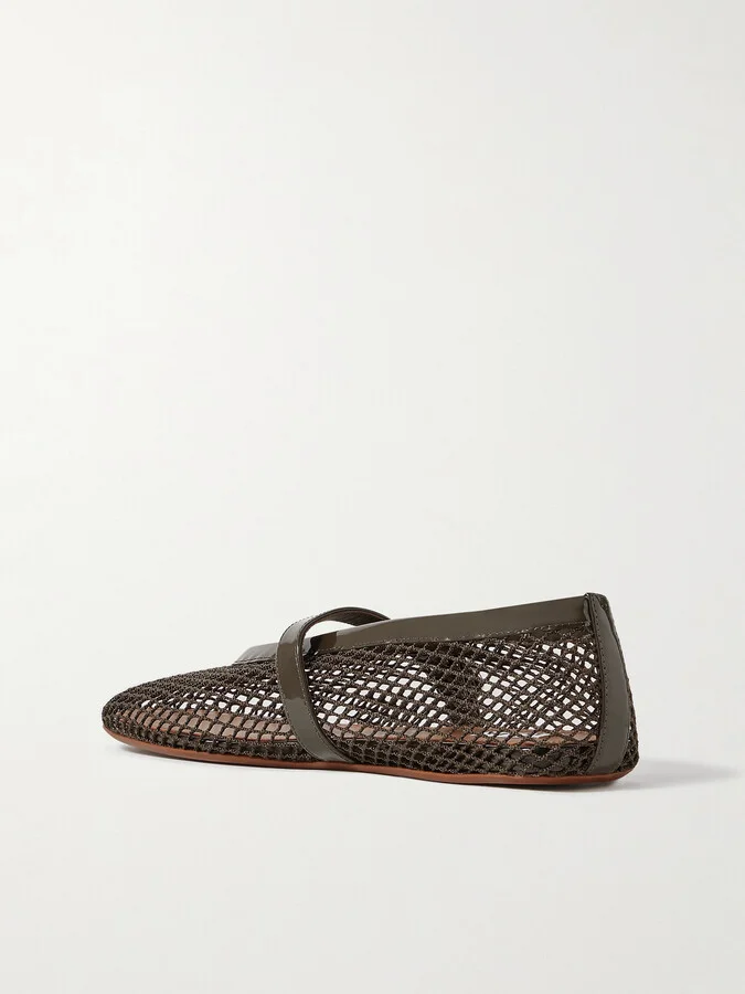 Alaïa - Suede-trimmed Mesh Ballet Flats - Green - Image 3