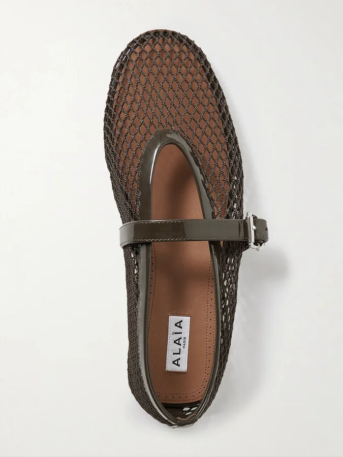 Alaïa - Suede-trimmed Mesh Ballet Flats - Green - Image 5