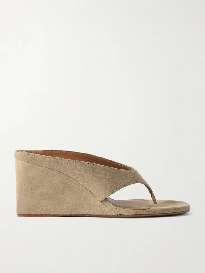 Alaïa - Tong 75 Suede Wedge Sandals - Neutrals