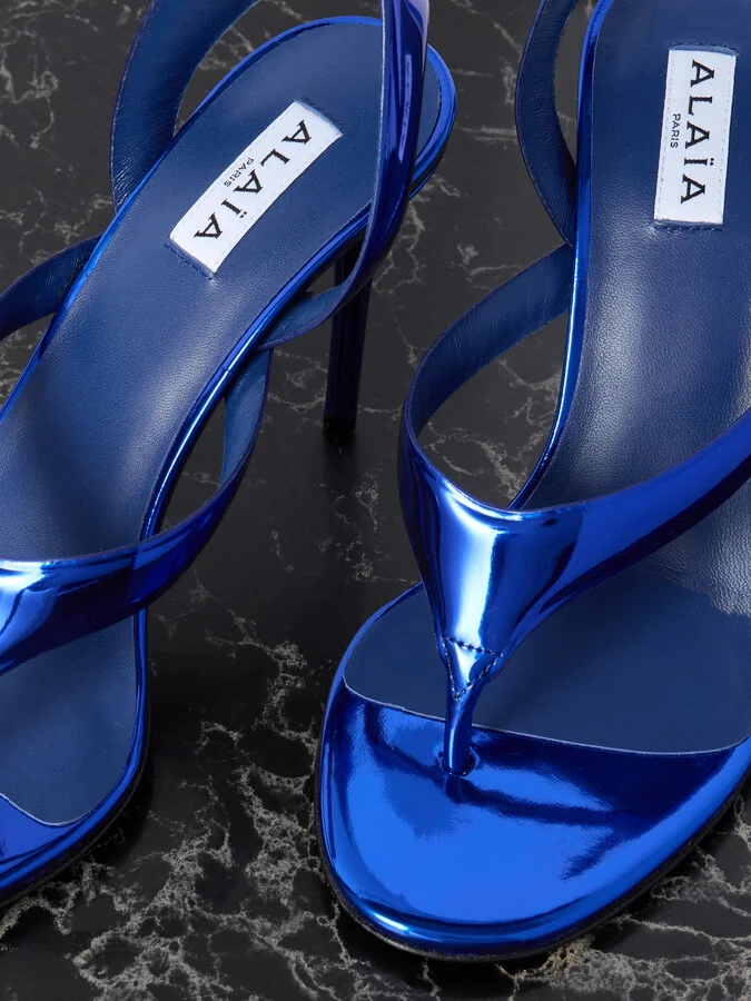 Alaïa - Tong 90 Mirrored-leather Sandals - Blue - Image 4