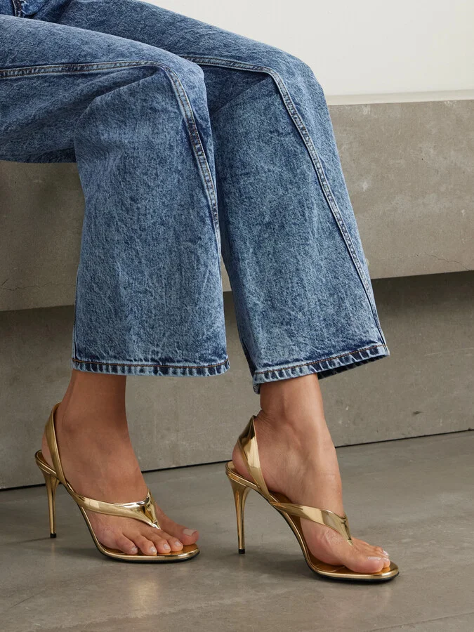 Alaïa - Tong 90 Mirrored-leather Sandals - Gold - Image 2