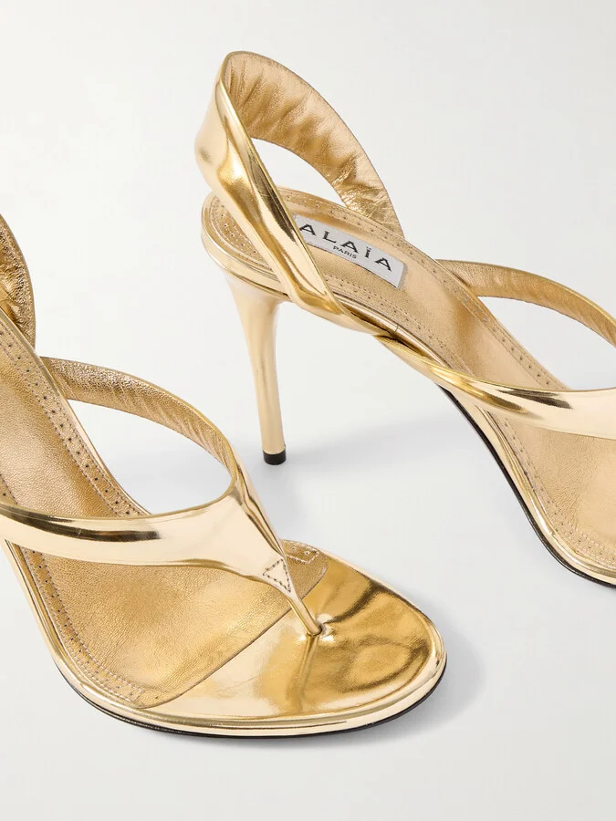 Alaïa - Tong 90 Mirrored-leather Sandals - Gold - Image 4
