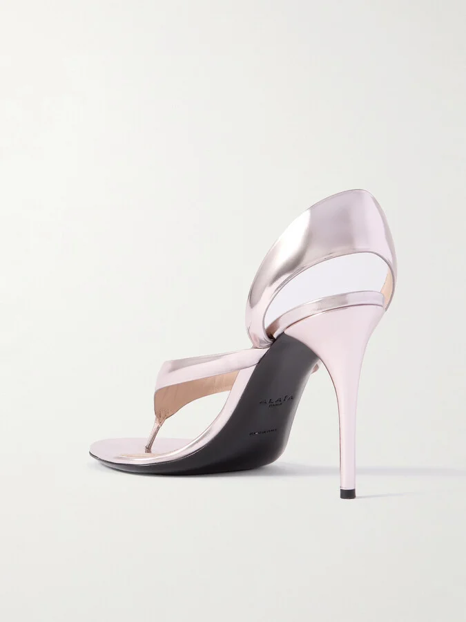 Alaïa - Tong 90 Mirrored-leather Sandals - Silver - Image 3