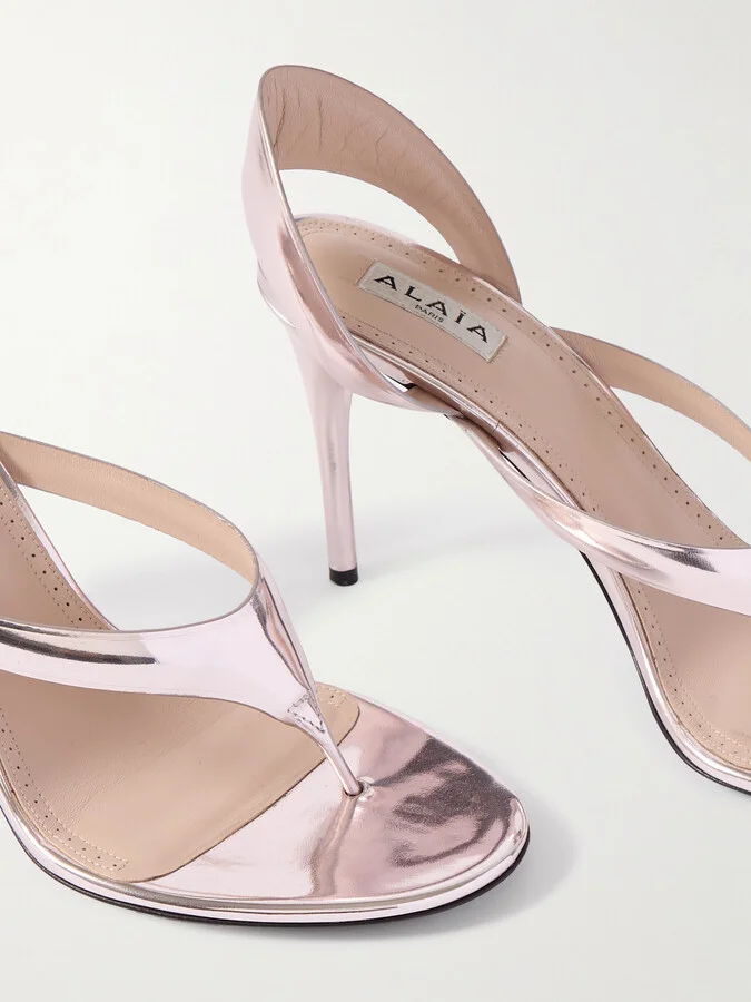 Alaïa - Tong 90 Mirrored-leather Sandals - Silver - Image 4