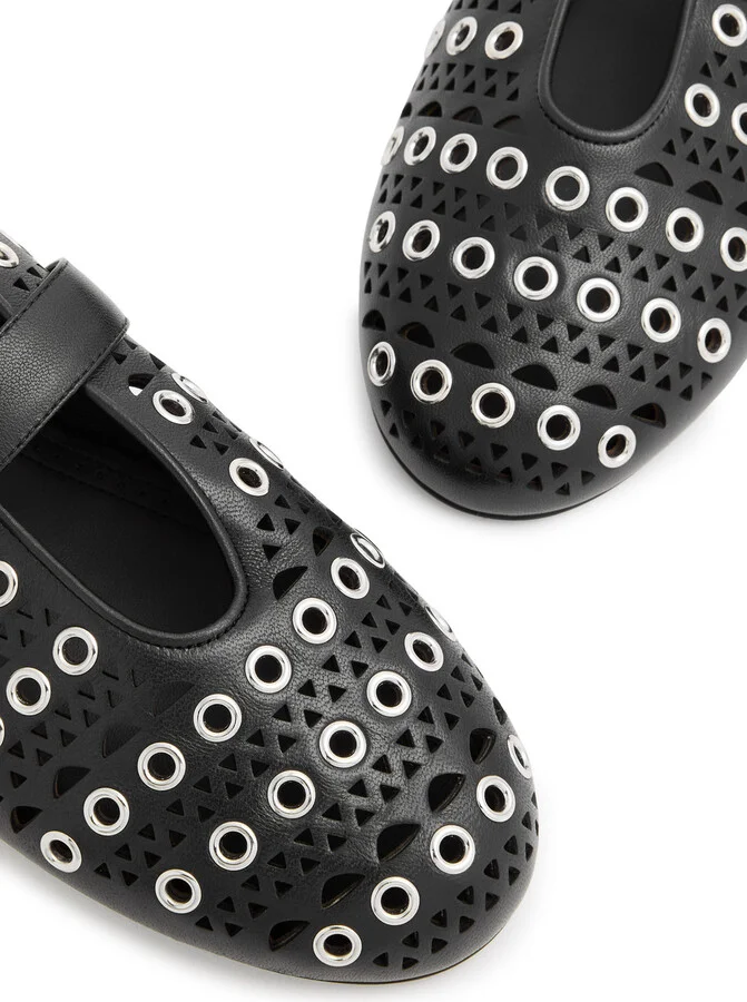 Alaïa Vienne Laser-cut Eyelet-embellished Leather Ballet Flats - Image 3