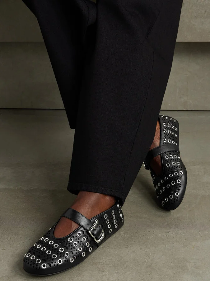 Alaïa - Vienne Perforated Eyelet-embellished Leather Ballet Flats - Black - Image 2