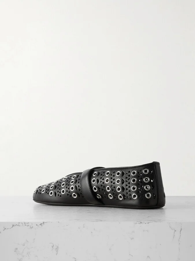 Alaïa - Vienne Perforated Eyelet-embellished Leather Ballet Flats - Black - Image 3
