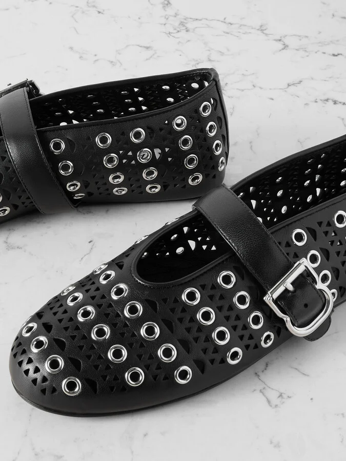Alaïa - Vienne Perforated Eyelet-embellished Leather Ballet Flats - Black - Image 4