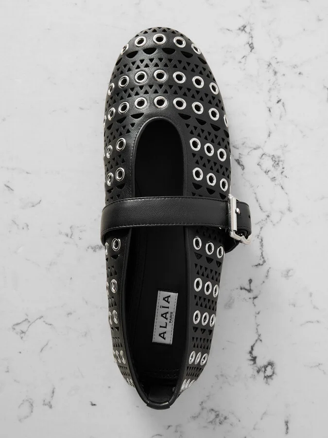 Alaïa - Vienne Perforated Eyelet-embellished Leather Ballet Flats - Black - Image 5