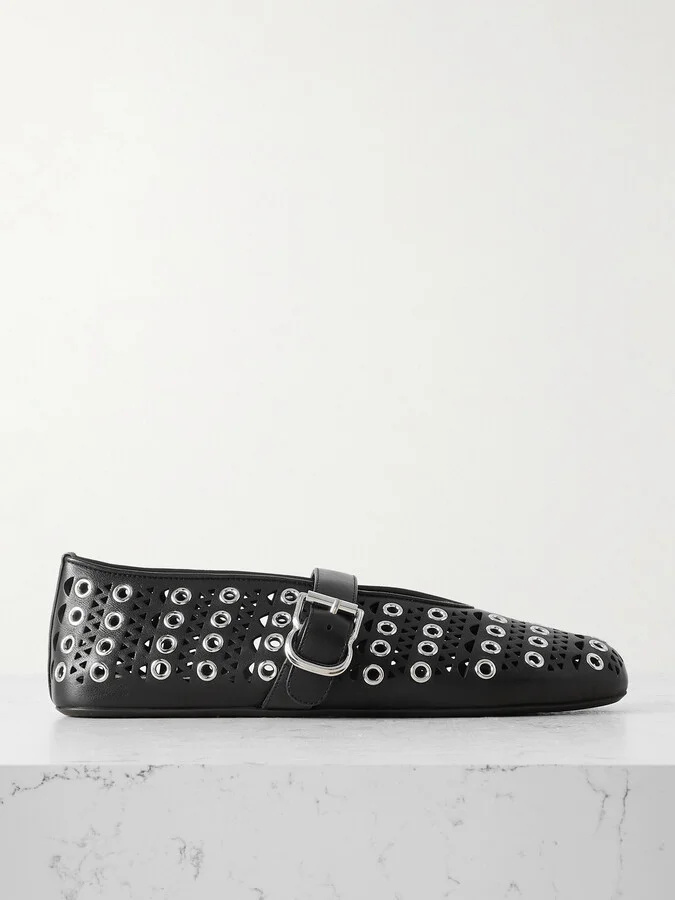 Alaïa - Vienne Perforated Eyelet-embellished Leather Ballet Flats - Black