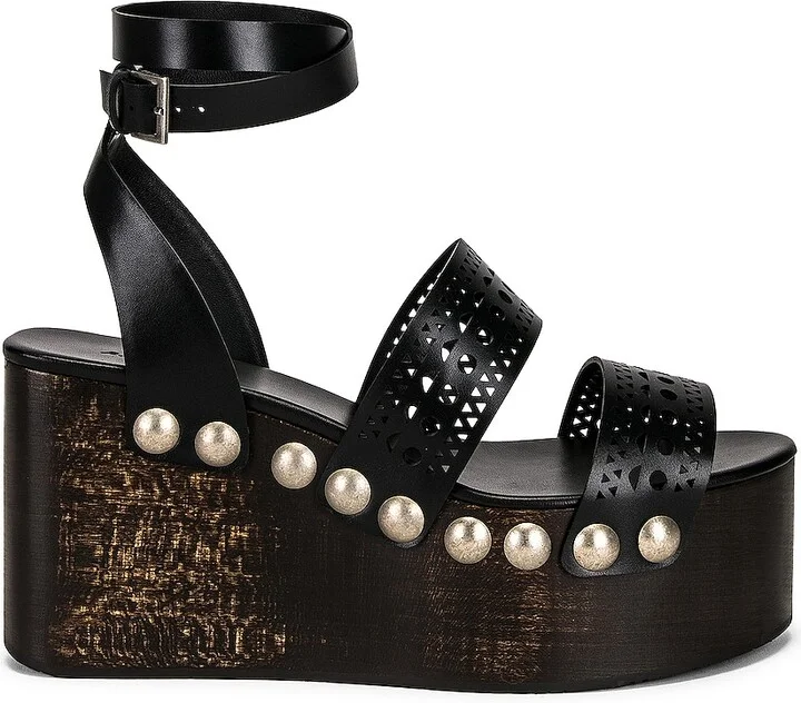 ALAÏA Vienne Wooden Ankle Strap Wedges in Black