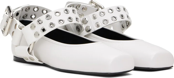 ALAÏA White Biker Ballerina Flats - Image 4