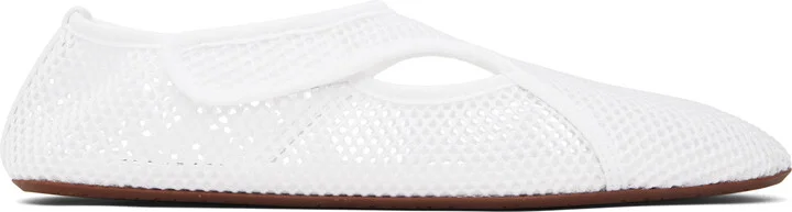 ALAÏA White Fishnet Ballerina Flats