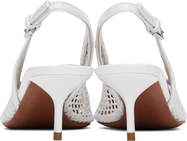 ALAÏA White Heart Slingback Fishnet Heels - Image 2