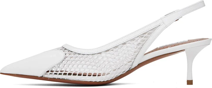 ALAÏA White Heart Slingback Fishnet Heels - Image 3