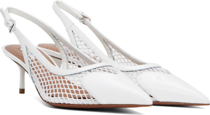 ALAÏA White Heart Slingback Fishnet Heels - Image 4