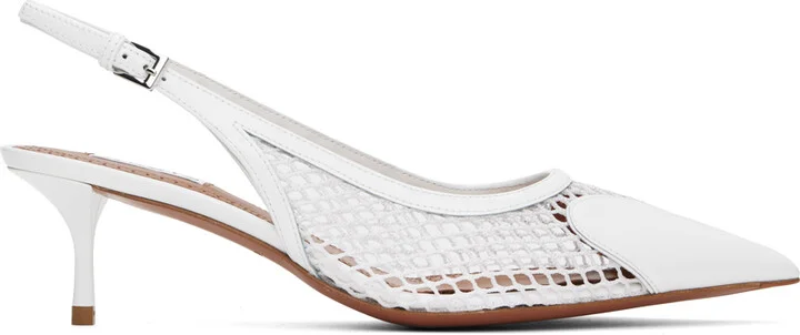 ALAÏA White Heart Slingback Fishnet Heels