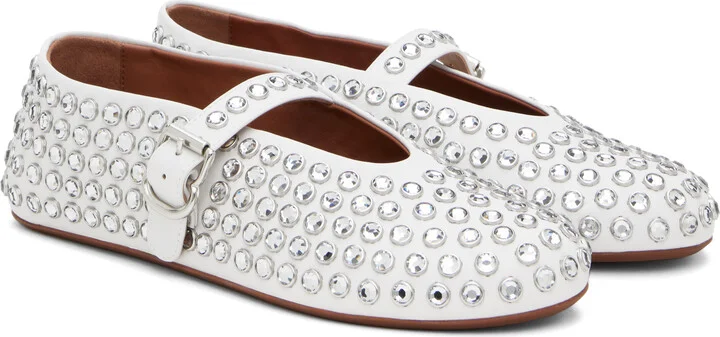 ALAÏA White Strass Ballerina Flats - Image 4
