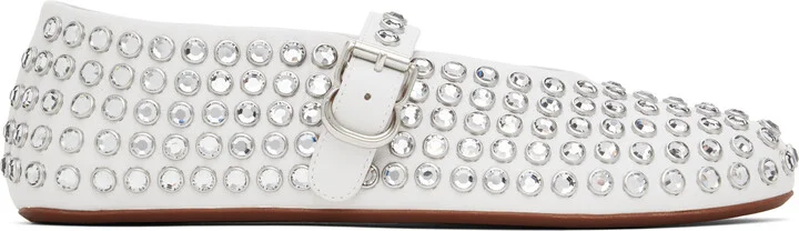 ALAÏA White Strass Ballerina Flats