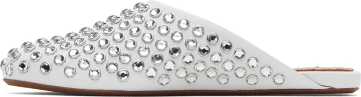ALAÏA White Strass Lambskin Mules - Image 3