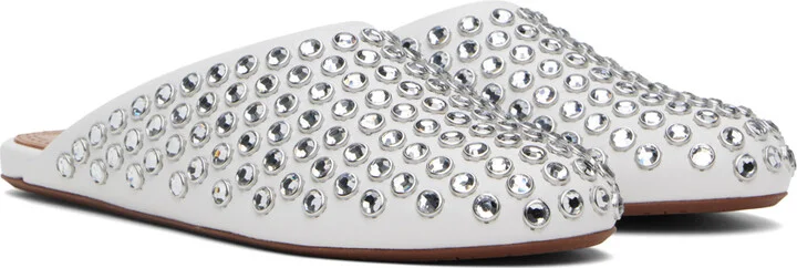 ALAÏA White Strass Lambskin Mules - Image 4