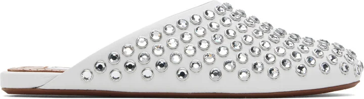 ALAÏA White Strass Lambskin Mules