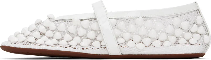 ALAÏA White Studs Fishnet Ballerina Flats - Image 3