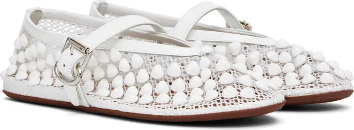 ALAÏA White Studs Fishnet Ballerina Flats - Image 4