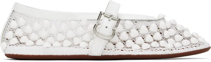 ALAÏA White Studs Fishnet Ballerina Flats