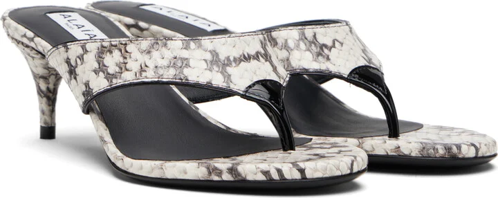 ALAÏA White Thong Elaphe Leather Mule Sandals - Image 4