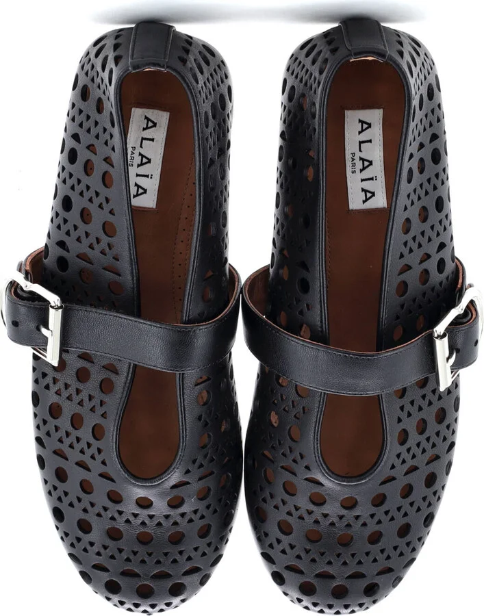 Alaia Women's Buckle Ballerina Flats Laser Cut Leather - Image 2