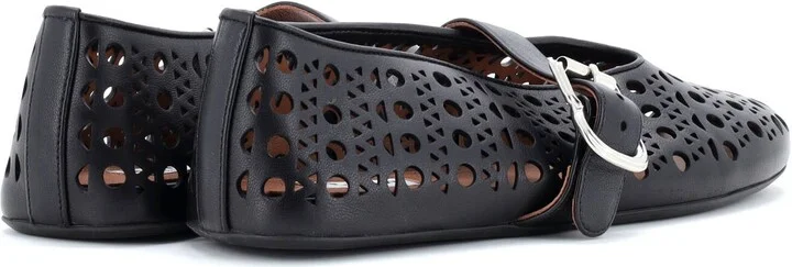 Alaia Women's Buckle Ballerina Flats Laser Cut Leather - Image 3
