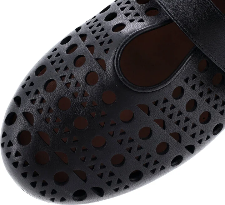 Alaia Women's Buckle Ballerina Flats Laser Cut Leather - Image 5