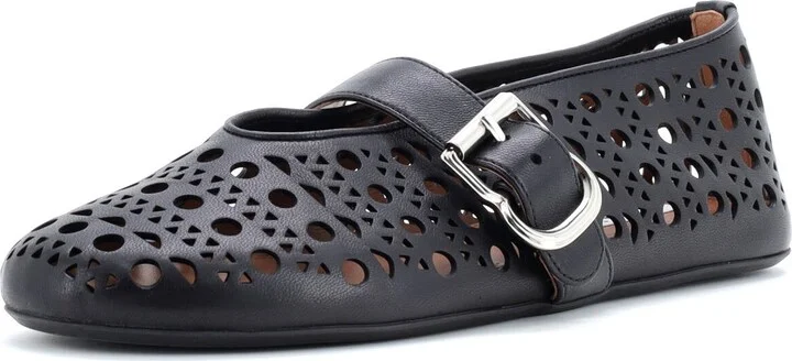 Alaia Women's Buckle Ballerina Flats Laser Cut Leather