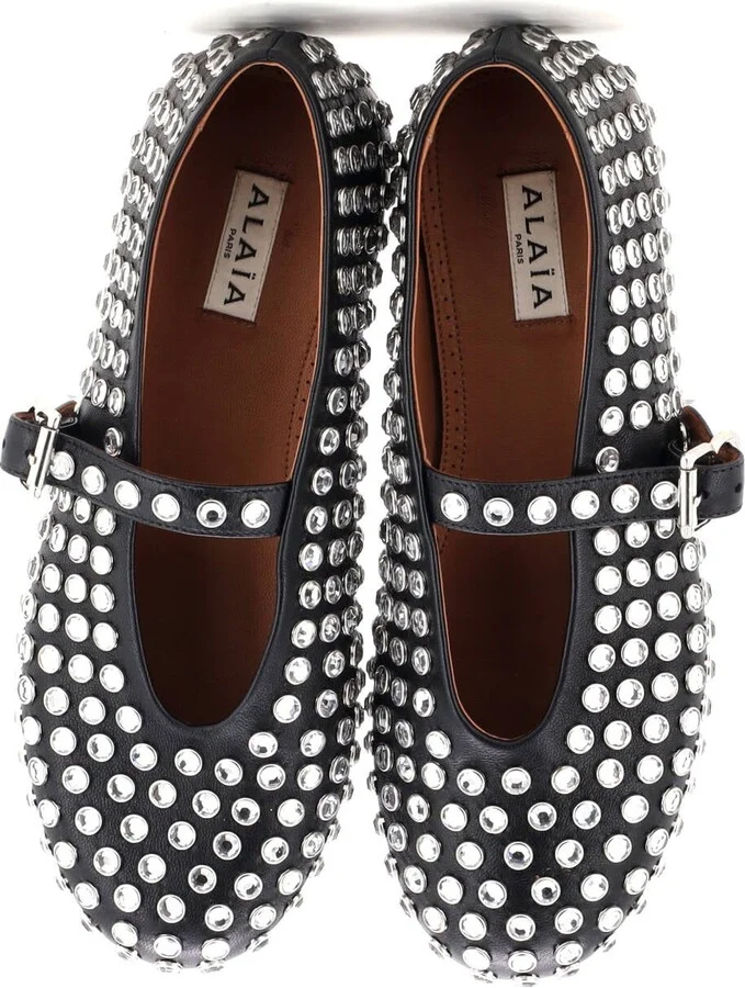 Alaia Women's Buckle Ballerina Flats Leather with Crystals - Image 2