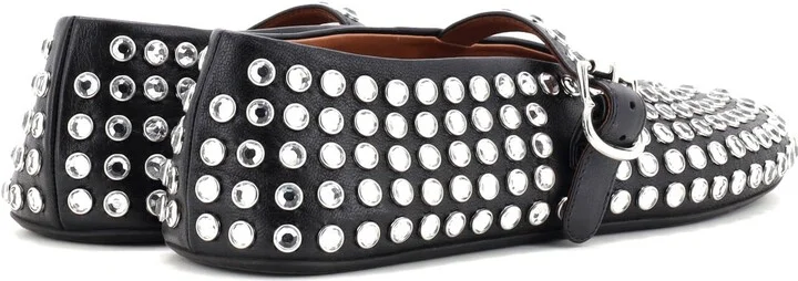 Alaia Women's Buckle Ballerina Flats Leather with Crystals - Image 3