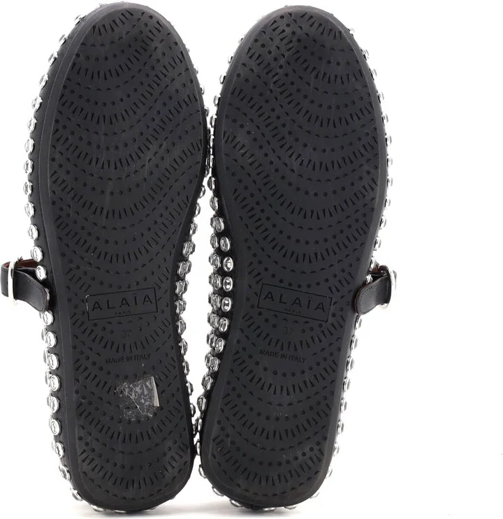 Alaia Women's Buckle Ballerina Flats Leather with Crystals - Image 4