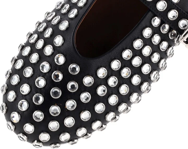 Alaia Women's Buckle Ballerina Flats Leather with Crystals - Image 5