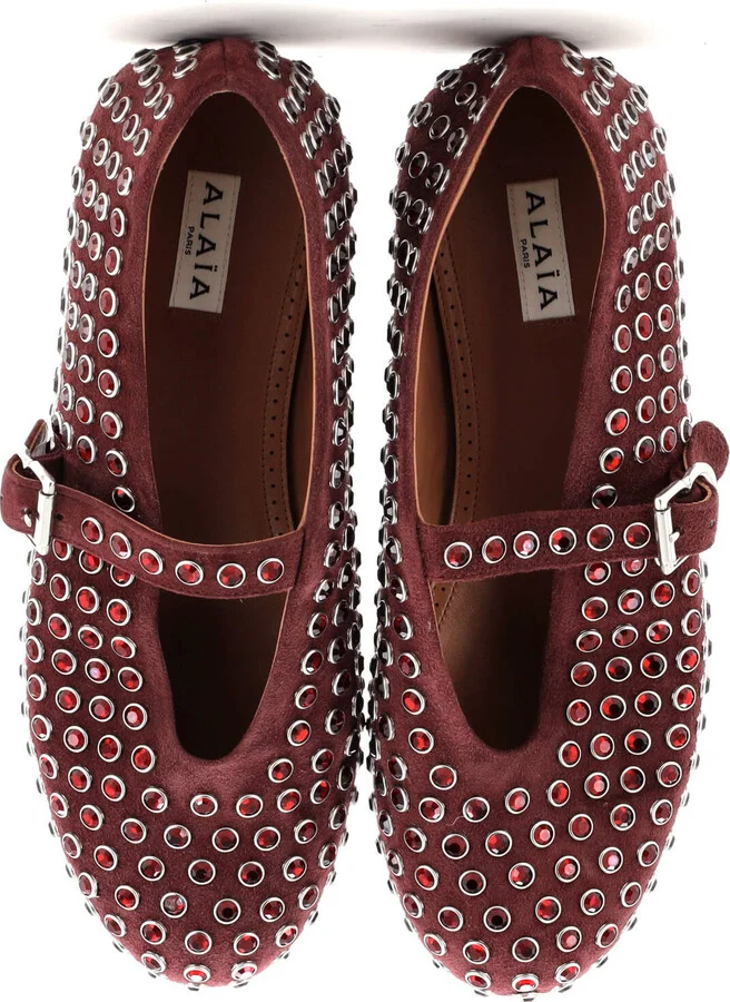 Alaia Women's Buckle Ballerina Flats Leather with Crystals - Image 2