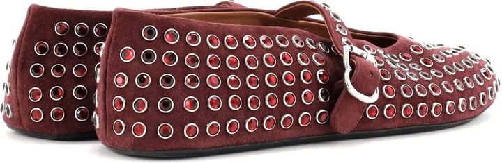 Alaia Women's Buckle Ballerina Flats Leather with Crystals - Image 3