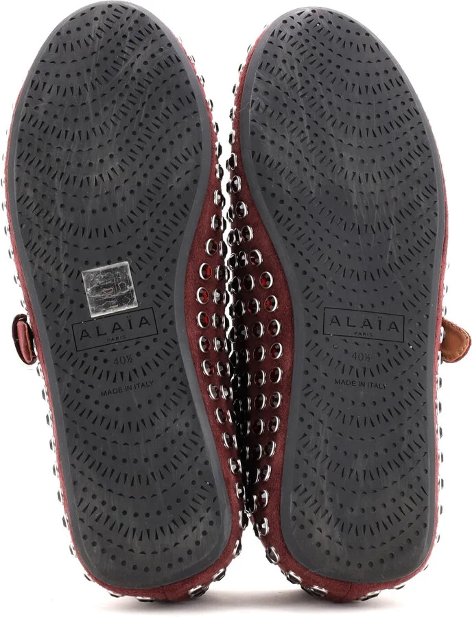 Alaia Women's Buckle Ballerina Flats Leather with Crystals - Image 4