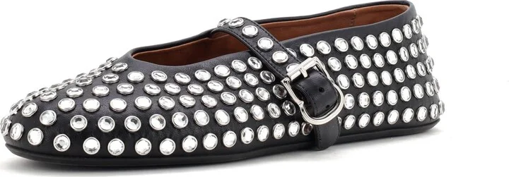 Alaia Women's Buckle Ballerina Flats Leather with Crystals