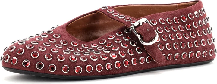 Alaia Women's Buckle Ballerina Flats Leather with Crystals