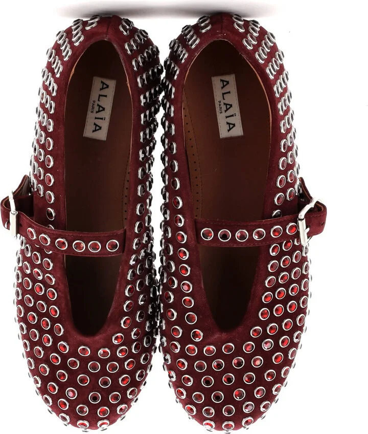 Alaia Women's Buckle Ballerina Flats Suede with Crystals - Image 2