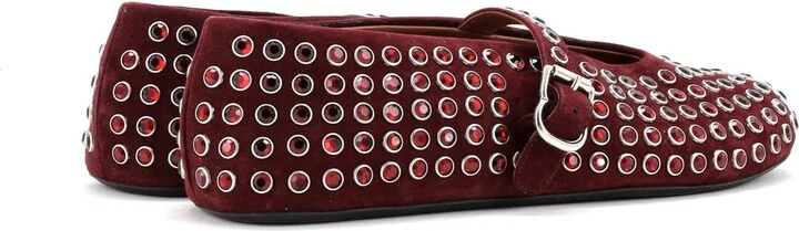 Alaia Women's Buckle Ballerina Flats Suede with Crystals - Image 3