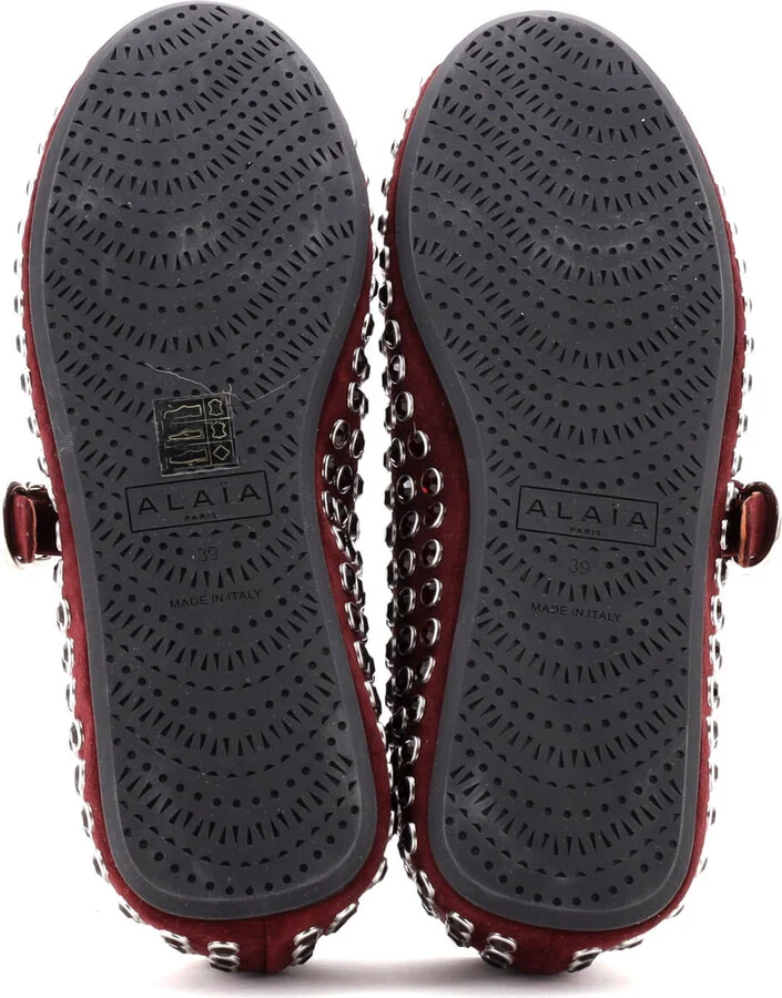 Alaia Women's Buckle Ballerina Flats Suede with Crystals - Image 4